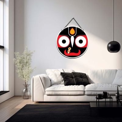 Lord Jagannath Face Round Wooden Wall Hanging Traditional Puri Jagannatha Spiritual Decor for Pooja Room, Home Entrance, and Living Room Positive Energy Vastu Art Devotional Gift